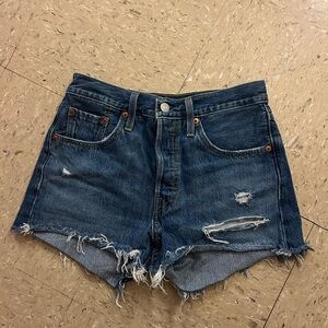 Levi's 501 Blue Distressed Jean Shorts
